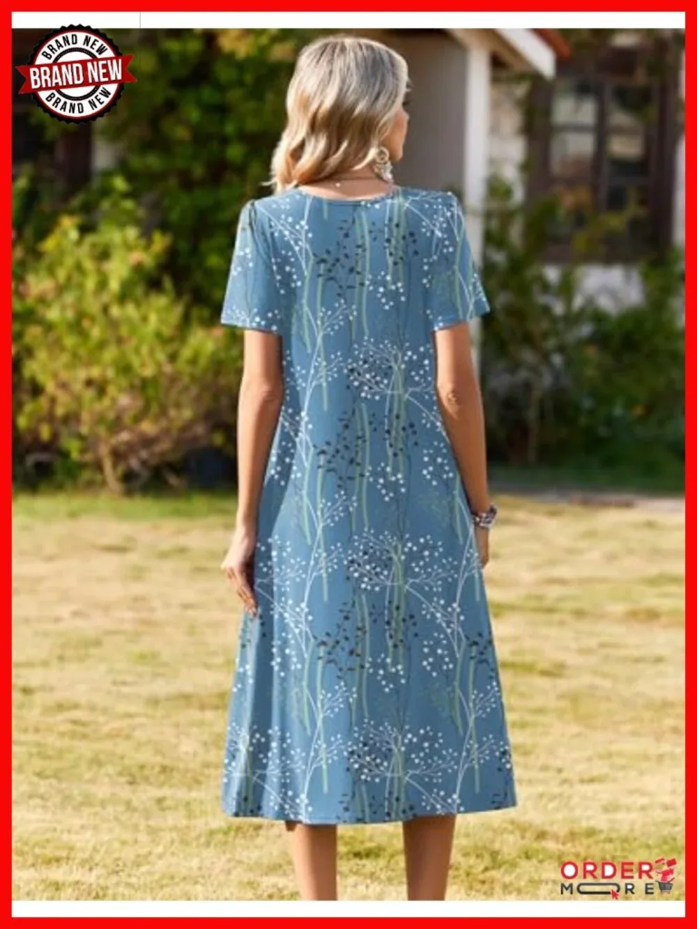 Short Sleeve Flare Midi Dress with Pockets Pleated Front Summer - Picture 5 of 6